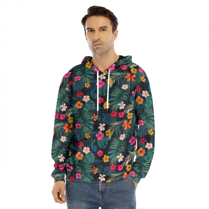 Tropical Flowers Hawaii Pattern Print Men's Velvet Pullover Hoodie