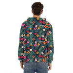 Tropical Flowers Hawaii Pattern Print Men's Velvet Pullover Hoodie