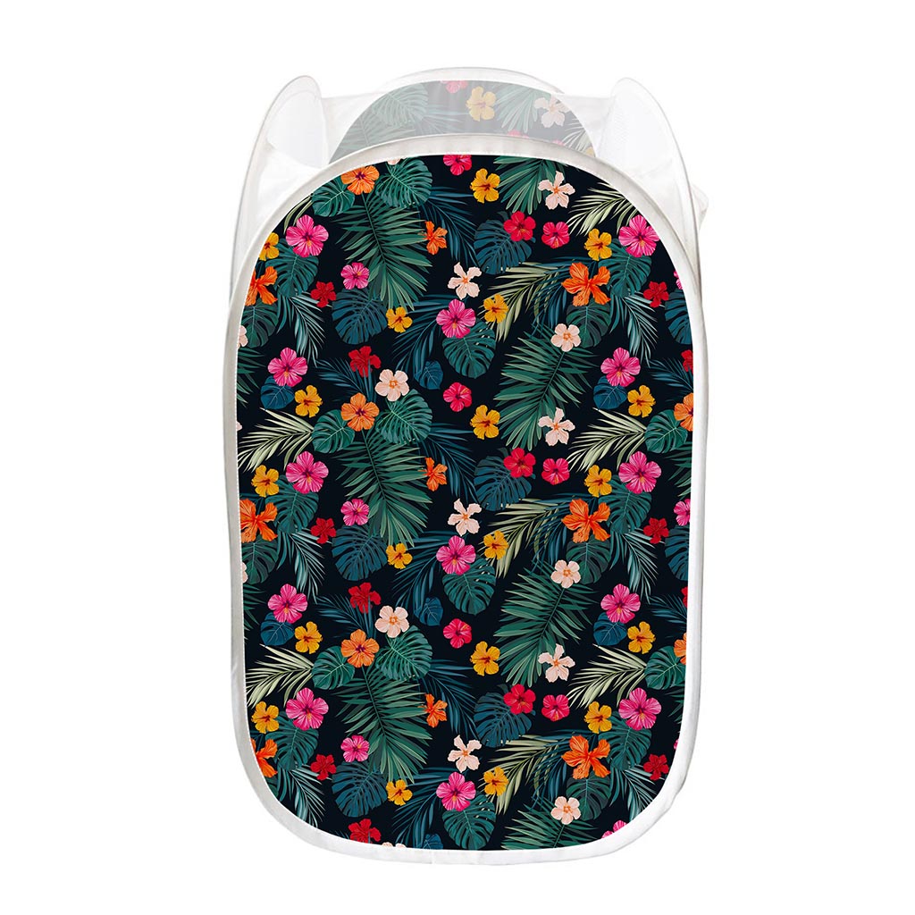 Tropical Flowers Hawaii Pattern Print Mesh Laundry Hamper