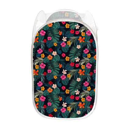 Tropical Flowers Hawaii Pattern Print Mesh Laundry Hamper