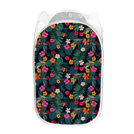 Tropical Flowers Hawaii Pattern Print Mesh Laundry Hamper