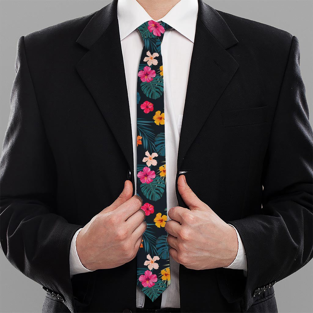 Tropical Flowers Hawaii Pattern Print Necktie