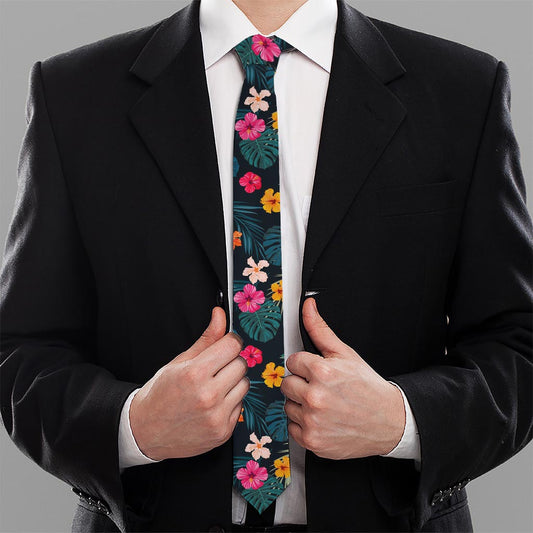 Tropical Flowers Hawaii Pattern Print Necktie
