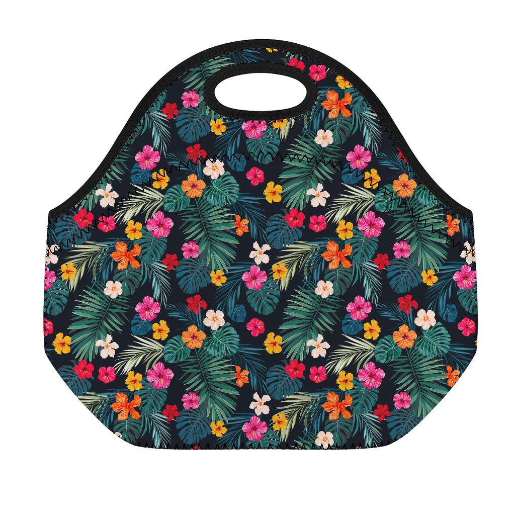 Tropical Flowers Hawaii Pattern Print Neoprene Lunch Bag