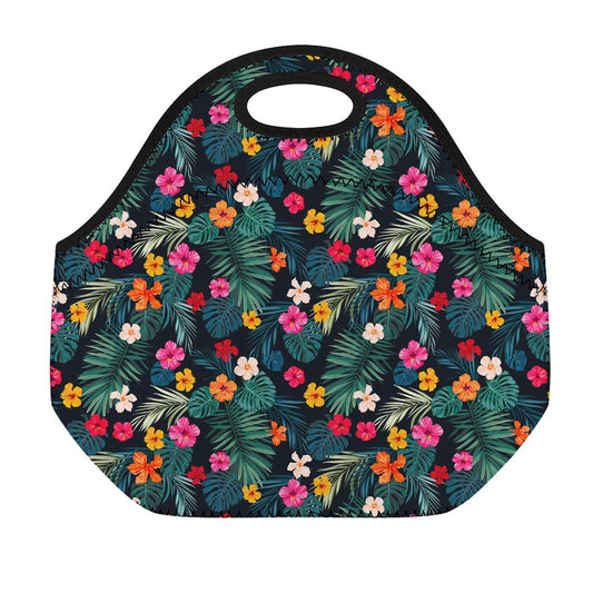 Tropical Flowers Hawaii Pattern Print Neoprene Lunch Bag