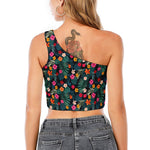 Tropical Flowers Hawaii Pattern Print One Shoulder Crop Top