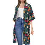 Tropical Flowers Hawaii Pattern Print Open Front Beach Cover Up