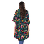 Tropical Flowers Hawaii Pattern Print Open Front Beach Cover Up