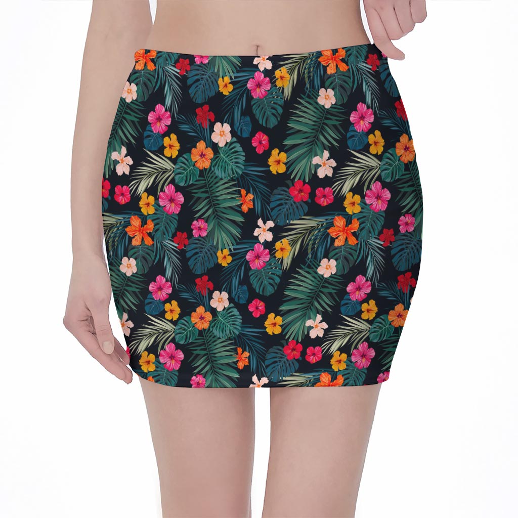 Tropical Flowers Hawaii Pattern Print Pencil Mini Skirt