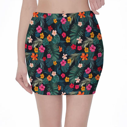 Tropical Flowers Hawaii Pattern Print Pencil Mini Skirt