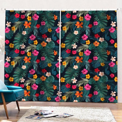 Tropical Flowers Hawaii Pattern Print Pencil Pleat Curtains