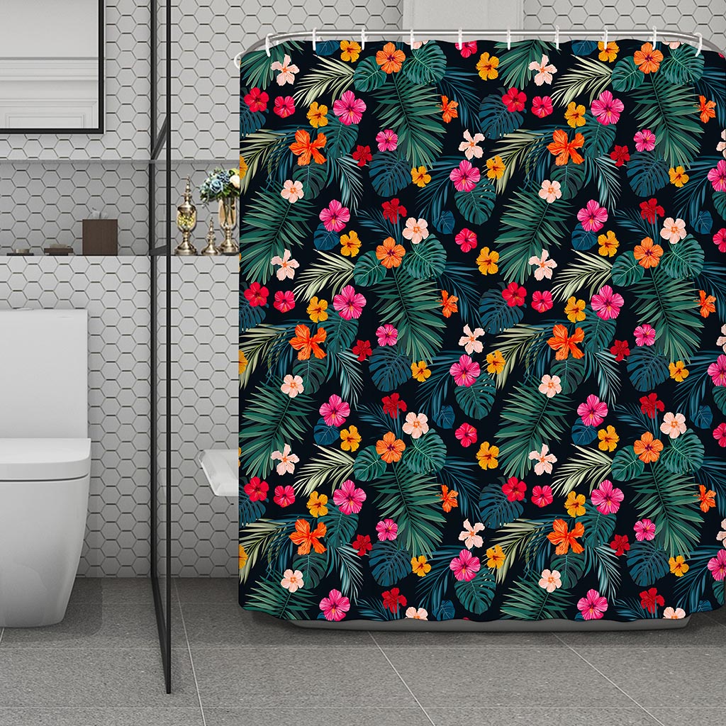 Tropical Flowers Hawaii Pattern Print Polyester Shower Curtain