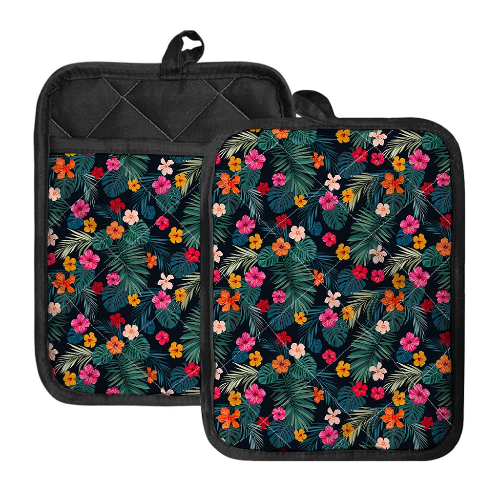 Tropical Flowers Hawaii Pattern Print Pot Holders With Pocket