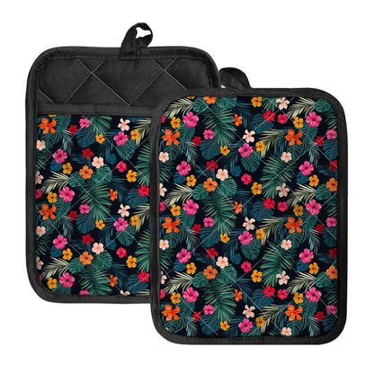 Tropical Flowers Hawaii Pattern Print Pot Holders With Pocket