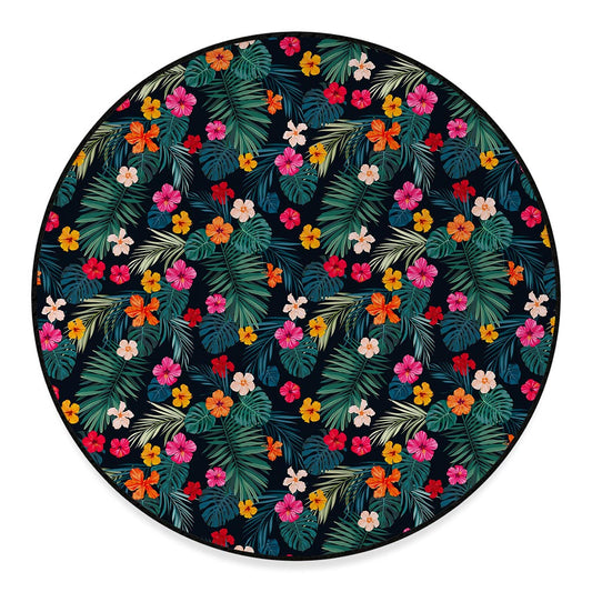 Tropical Flowers Hawaii Pattern Print Round Floor Mat