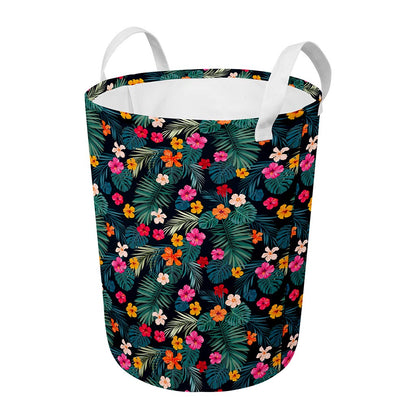 Tropical Flowers Hawaii Pattern Print Round Laundry Basket