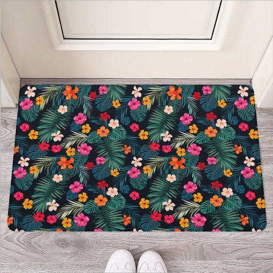 Tropical Flowers Hawaii Pattern Print Rubber Doormat