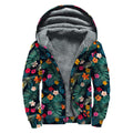 Tropical Flowers Hawaii Pattern Print Sherpa Lined Zip Up Hoodie