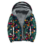 Tropical Flowers Hawaii Pattern Print Sherpa Lined Zip Up Hoodie