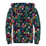 Tropical Flowers Hawaii Pattern Print Sherpa Lined Zip Up Hoodie
