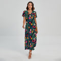 Tropical Flowers Hawaii Pattern Print Short Sleeve Maxi Dress
