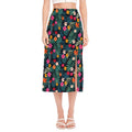 Tropical Flowers Hawaii Pattern Print Side Slit Midi Skirt