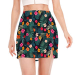 Tropical Flowers Hawaii Pattern Print Side Slit Mini Skirt