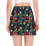 Tropical Flowers Hawaii Pattern Print Side Slit Mini Skirt