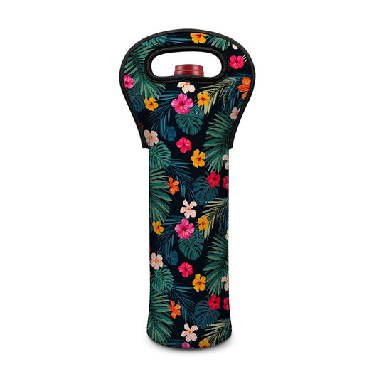 Tropical Flowers Hawaii Pattern Print Single Neoprene Wine Tote