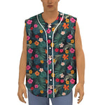 Tropical Flowers Hawaii Pattern Print Sleeveless Baseball Jersey