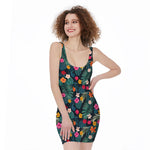 Tropical Flowers Hawaii Pattern Print Sleeveless Bodycon Dress