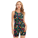 Tropical Flowers Hawaii Pattern Print Sleeveless One Piece Swimsuit