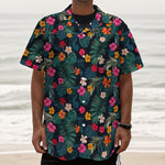 Tropical Flowers Hawaii Pattern Print Textured Short Sleeve Shirt