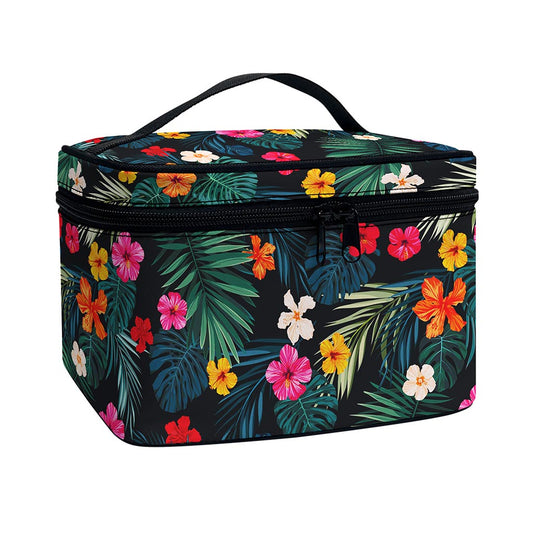Tropical Flowers Hawaii Pattern Print Travel Makeup Bag