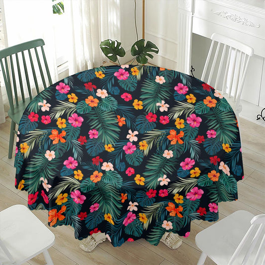 Tropical Flowers Hawaii Pattern Print Waterproof Round Tablecloth