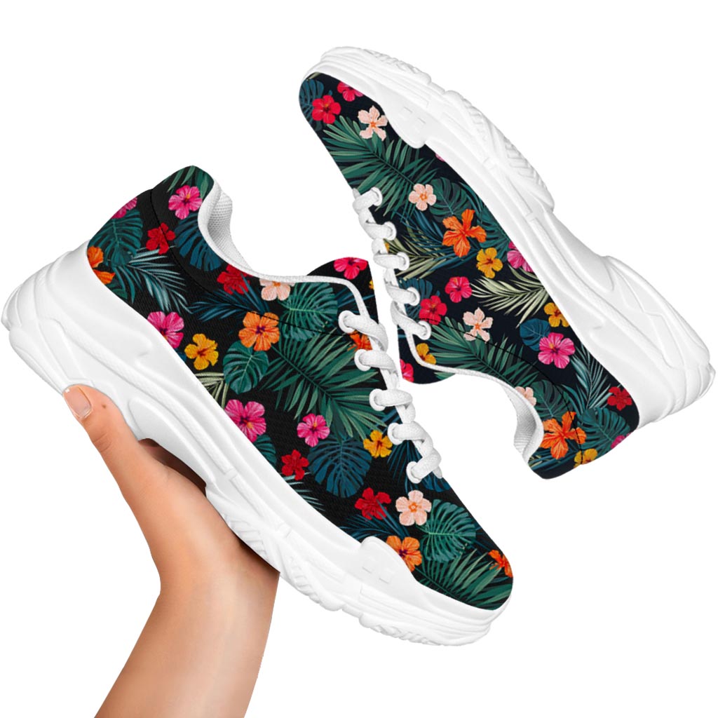 Tropical Flowers Hawaii Pattern Print White Chunky Shoes