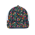 Tropical Flowers Hawaii Pattern Print White Mesh Trucker Cap