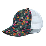 Tropical Flowers Hawaii Pattern Print White Mesh Trucker Cap