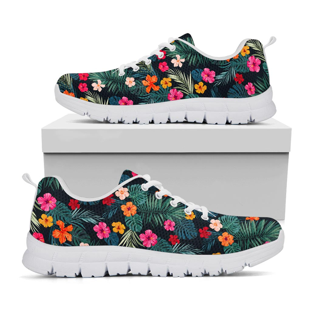 Tropical Flowers Hawaii Pattern Print White Running Shoes