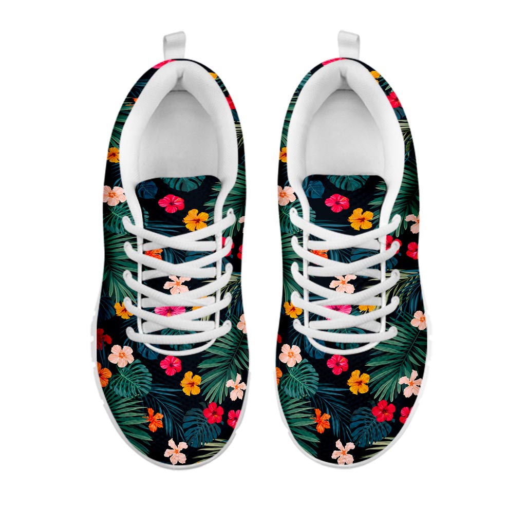 Tropical Flowers Hawaii Pattern Print White Running Shoes
