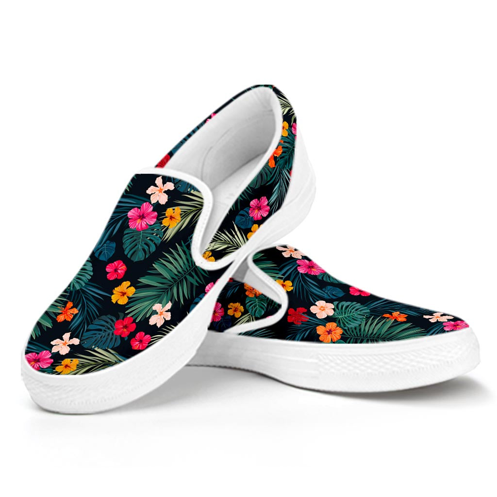 Tropical Flowers Hawaii Pattern Print White Slip On Sneakers