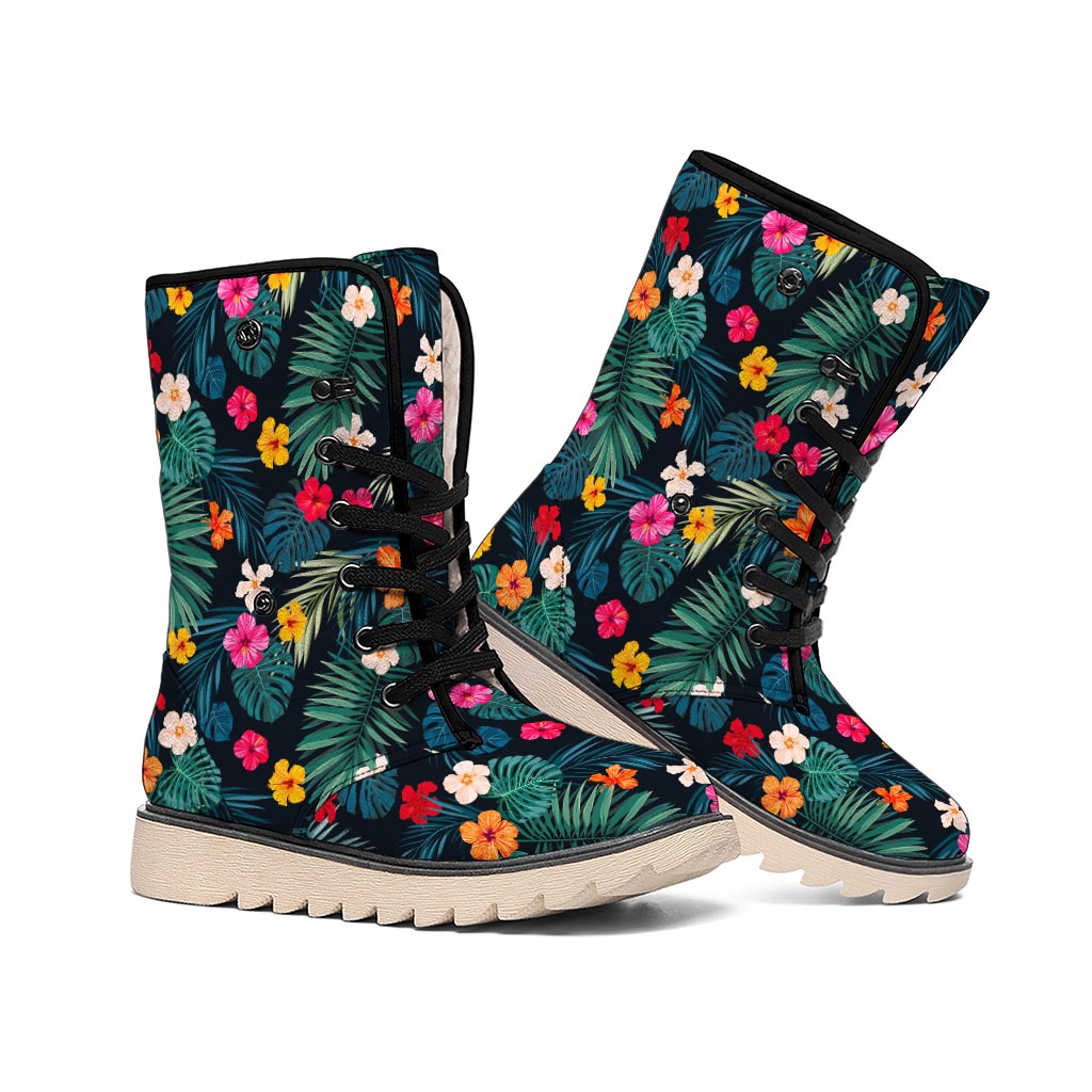 Tropical Flowers Hawaii Pattern Print Winter Boots