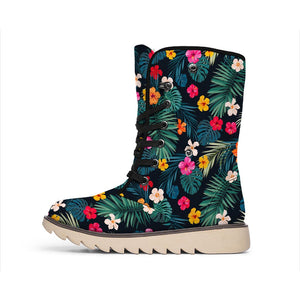 Tropical Flowers Hawaii Pattern Print Winter Boots