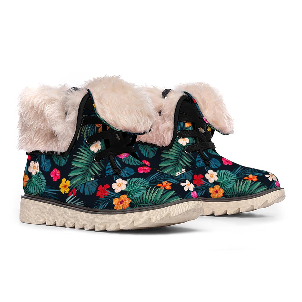 Tropical Flowers Hawaii Pattern Print Winter Boots