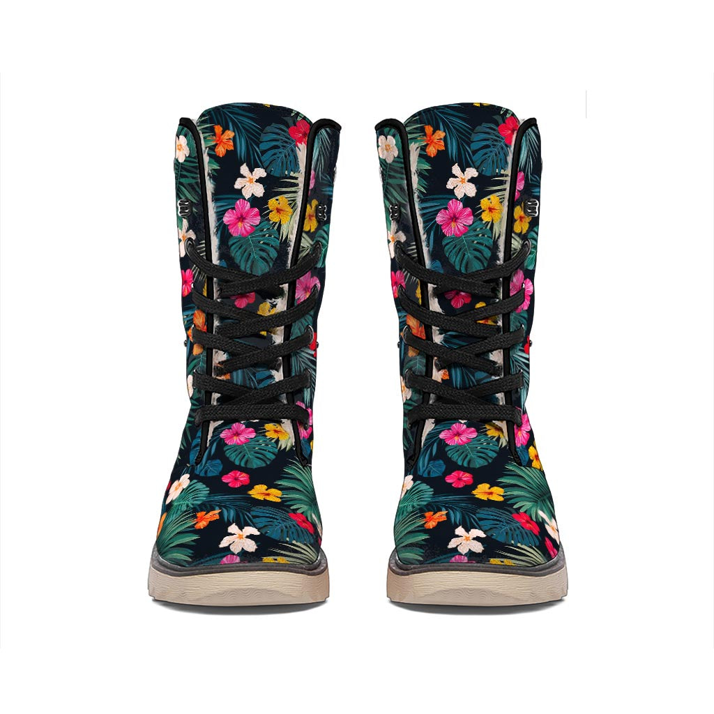 Tropical Flowers Hawaii Pattern Print Winter Boots