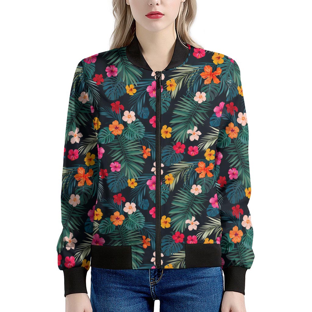 Tropical Flowers Hawaii Pattern Print Women's Bomber Jacket