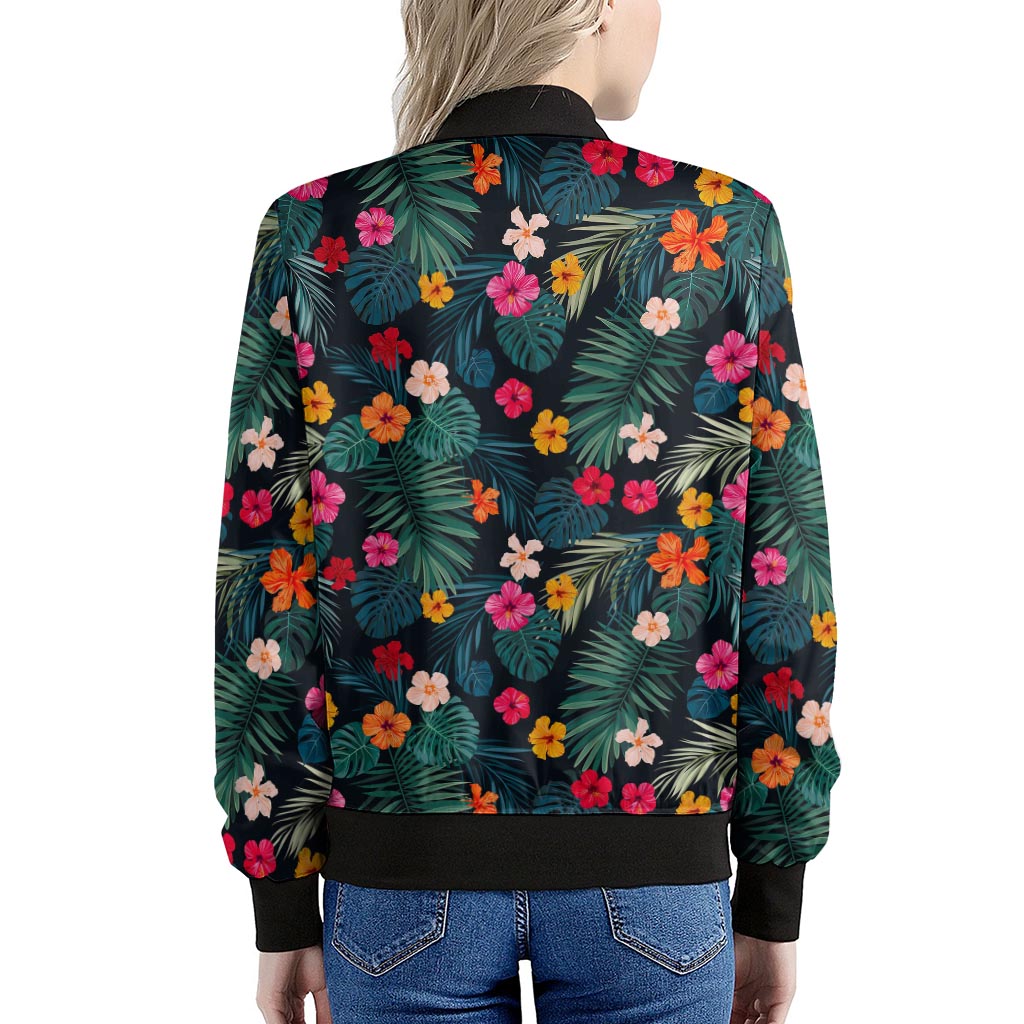 Tropical Flowers Hawaii Pattern Print Women's Bomber Jacket