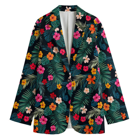 Tropical Flowers Hawaii Pattern Print Women's Cotton Blazer