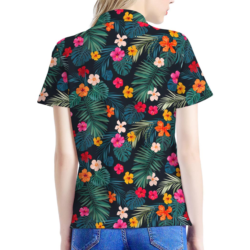Tropical Flowers Hawaii Pattern Print Women's Polo Shirt