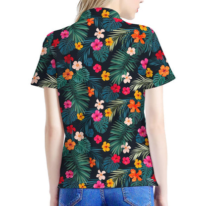Tropical Flowers Hawaii Pattern Print Women's Polo Shirt